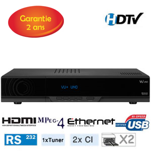 VU+ Uno HD PVR - Terminal num�rique HD, Linux,1 tuner, 2 Lecteurs de carte Conax,3 USB,Ethernet  + Cordon HDMI offert