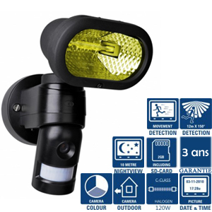 Projecteur avec cam�ra cach�e couleur et DVR + Carte SD 2 Go - D�tecteur de mouvement - Vision nocturne
