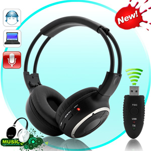Casque sans fil + Microphone + �metteur USB + R�cepteur FM int�gr�