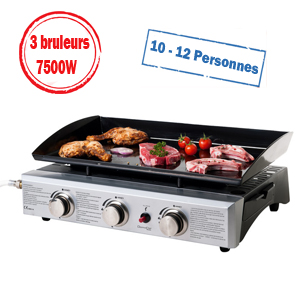 Plancha gaz Domoclip DOC105 - 3 Bruleurs 7500W - 10 � 12 personnes