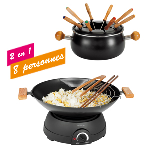 Wok et fondue �lectrique multifonctions 2 en 1 - 8 personnes - DomoClip