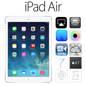 Apple iPad Air Retina - 9.7 Capacitif - Wifi + Cellular - HDD 32 Go - Bluetooth - iOS 7 - Argent ou Gris sidral
