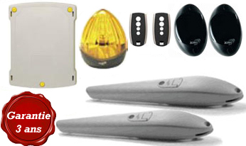 Kit � battants 230V avec fins de course en ouverture - 200 W - longueur vantail 3 m max - poids vantail 600 kg max - 90 cycles - garantie 3 ans 