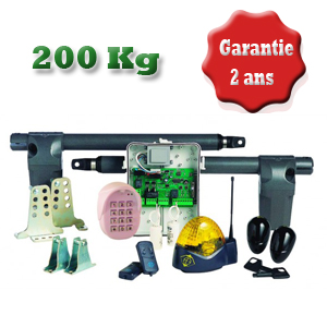 Kit a battants confort, bloquant,  230V, longueur vantail 2 m max, poids vantail 200 kg max, course utile 430 mm, 16 cycles/jour, ouverture 120� max, telecommande code tournant 