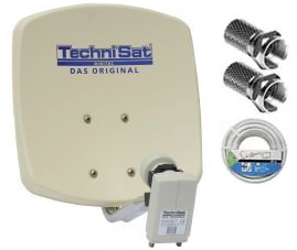 Kit parabole en aluminium Technisat DIGIDISH 33 + 1 LNB Twin + 20m de cable coaxial 17 VATC Blanc + 2 Fiches F