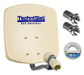 Kit Parabole en aluminium Technisat DigiDish 33 + 1 LNB Single  + 20 m de Cable Coaxial 17 VATC Blanc + 2 Fiches F