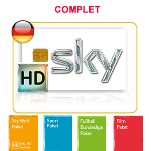 Abonnement Sky Deutschland complet HD - Welt + Welt extra + Sport + Film + Bundesliga + (Multifeed Premium HD en option*) via Astra 19.2E - 24 mois