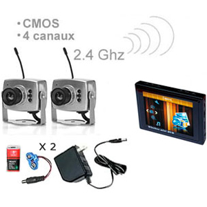 Kit 2 cam�ras couleur sans fil CMOS1/3�� - 380 Lignes TV - 2.4 Ghz + Mini DVR LCD 3,5