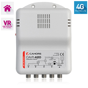 Amplificateur intérieur réseau 4 sorties - 12 à 20dB + VR 5-65Mhz - Cahors CAVR 420