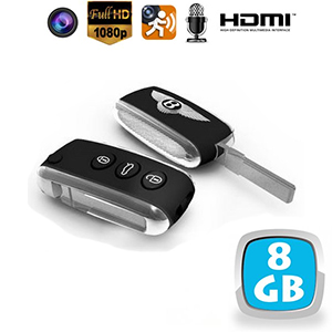 Porte-cl�s de voiture avec cam�ra cach�e couleur et DVR - 5 MP - HD 1080p - d�tection de mouvement - HDMI - m�moire interne 8 Go