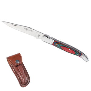 Couteau LAGUIOLE - Acier trempe 440 - Rouge avec tui cuir