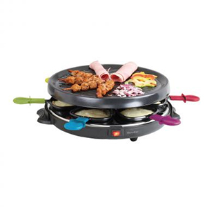 Appareil � raclette �lectrique 29 cm pour 6 personnes - Plateau gril antiadh�sif amovible - Livr� avec 6 caquelons et 6 spatules en bois - DomoClip DOC155