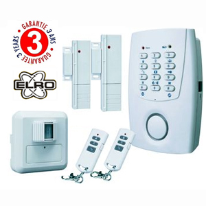 Pack alarme sans fil avec transmetteur d�alerte t�l�phonique - 1 Centrale d�alarme avec transmetteur d�alerte incorpor� + 1 d�tecteurs de mouvement + 2 contacts magn�tiques + 2 t�l�commandes