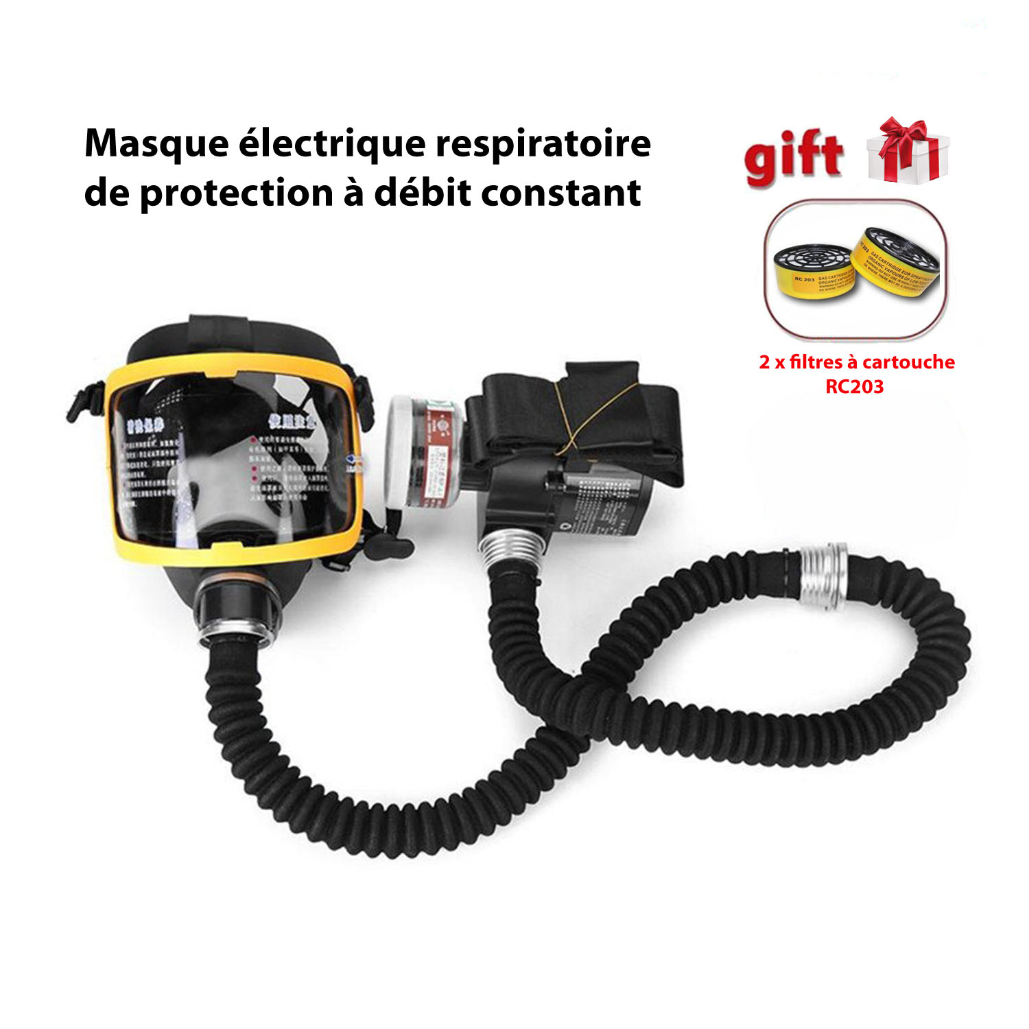 Kit Systme Masque Respiratoire  gaz Dbit constant Electrique + 2x Filtres Chimiques de respirateur de cartouche de gaz RC203