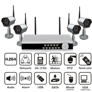 Kit 4 cam�ras couleur sans fil + DVR num�rique 4 canaux - 2.4 GHz