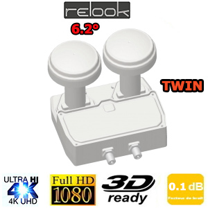 LNB Monobloc 6,2 Twin 0,1dB - Relook RE-TM680 - Compatible HDTV 3D et 4K - 5 ans de garantie