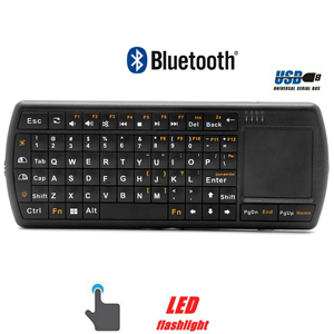 Mini clavier sans-fil Bluetooth QWERTY 71 touches avec pav tactile et lampe de poche LED - pour PC / Tablette / Smartphone jusqu 10 mtres