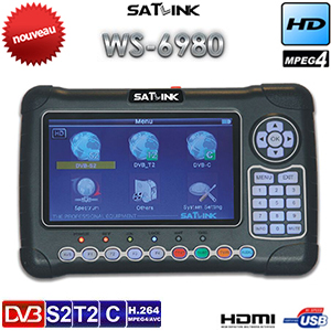 Mesureur de Champ HD - Satlink WS 6980 Combo - Satellite - Terrestre - Cble - DVB-S2/C/T2 - Ecran TFT LCD 7