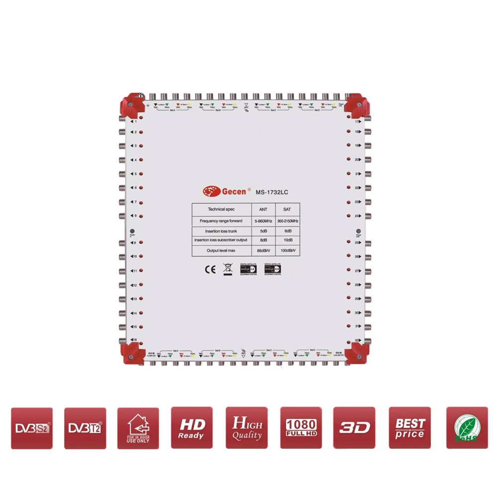 Multiswitch Avec LED Cascade Satellite MS-1732LC - 17 Entres 32 Sorties HD