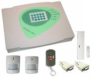 Pack alarme sans fil Vocalys CW32 - alimentation par piles: 1 Transmetteur Vocalys CW32 + 2 détecteurs de mouvement + 1 contact d’ouverture + 1 télécommande + 1 câble PC (RS232) + Logiciel VocPC