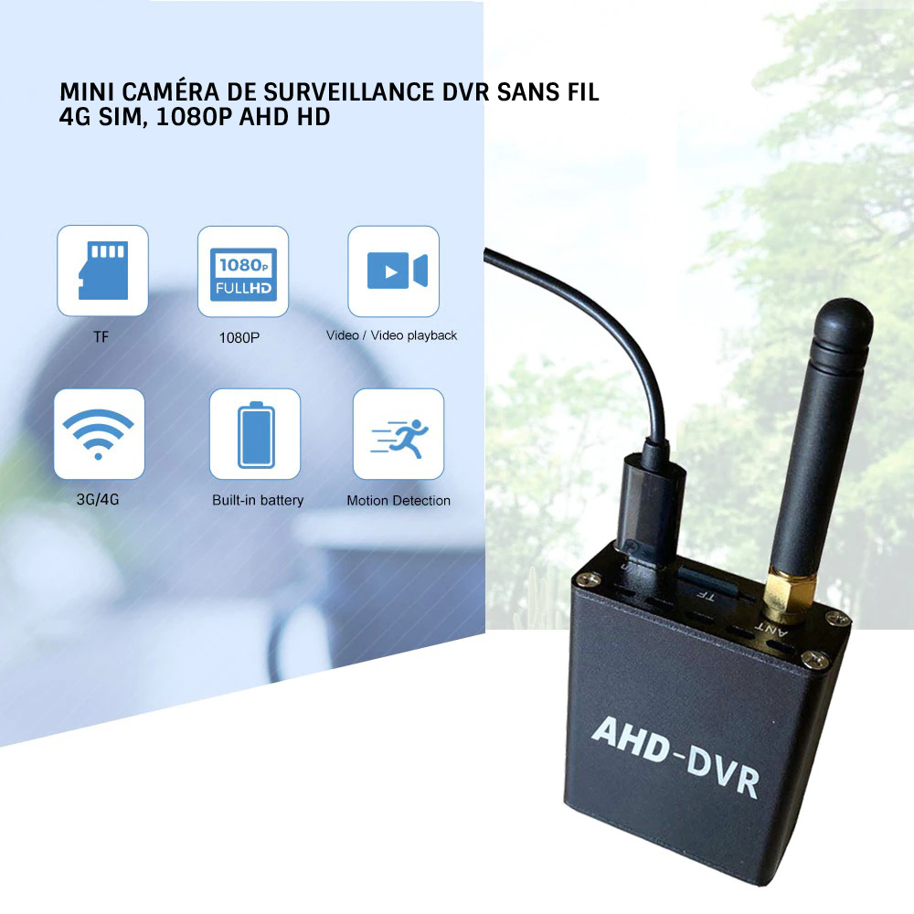Mini caméra de surveillance DVR sans fil 4G Sim, 1080p AHD HD - Grand angle, Vision nocturne, contrôle à distance du réseau vocal