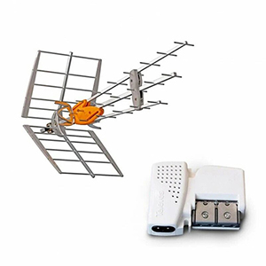 Kit Antenne Panneau UHF Extérieure TNT + Préampli UHF Réglable 1 entrée