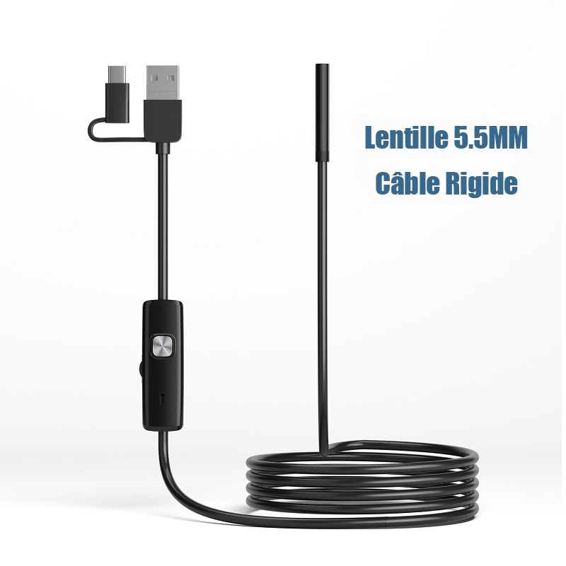 Endoscope 3 en 1 type-c Micro USB 5.5MM Android Mini camra tuyau voiture Inspection 6 LED tanche pour Smartphone PC
