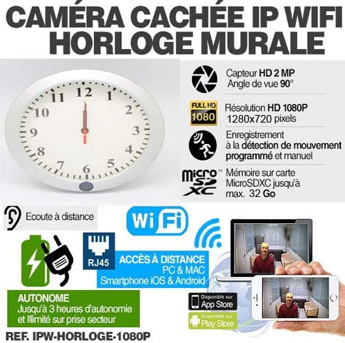 Camra espion HD4K HORLOGE MURALE CAMRA CACHE IP WIFI HD 1080P DTECTION DE MOUVEMENT 32 GO - THERMOMTRE NUMRIQUE ET OBJECTIF RGLABLE POUR ANDROID ET IOS