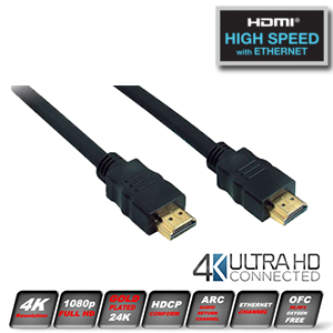 Cordon HDMI mâle/mâle - Norme 2.0 HighSpeed - Plaqué or - Ultra HD 2K/4K - 1 m