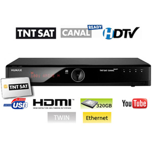 Humax TN 5050 HDR 3D Ready double tuner 320 Go TNTSAT  livré avec carte TNTSAT valable 4 ans + Cordon HDMI offert (HDD et garantie en option)