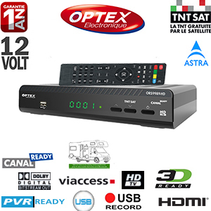 Optex ORS9989 HD - Terminal numrique TNTSAT HD 12 Volts - Dport IR en option avec carte Viaccess TNTSAT (Valable 4 ans) via Astra 19.2 + Cordon HDMI offert