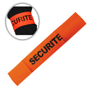 Brassard orange fluo avec velcro et inscription SECURITE