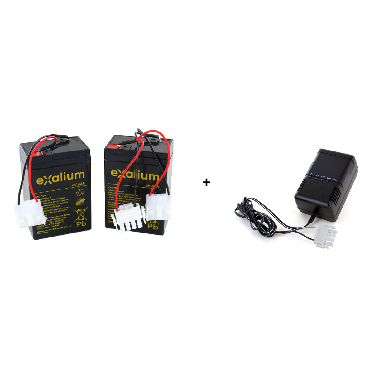 2 Batteries Plomb 6V 4AH Pour Bateaux Amorceur Pac Boat Anatec + Chargeur automatique ALCS 2-24A (sans pinces)