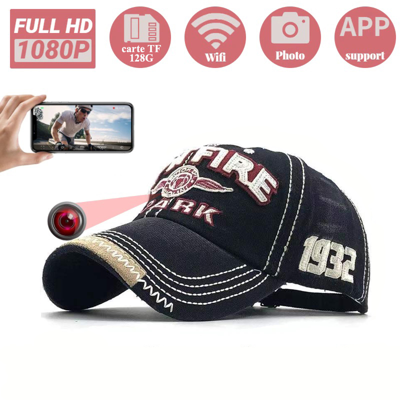 Mini camra HD 1080P Casquette Noir Chapeau WIFI Support de Tlphone Portable Visionnage  distance Vision nocturne Sport Plein air