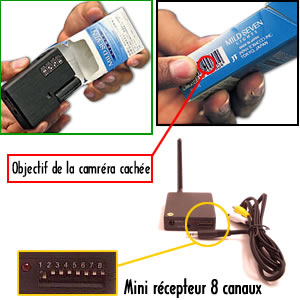 Caméra cachée sans fil couleur  dans un paquet de cigarette  1.2GHz/2.4GHz - CCD 1/4" - 450LTV + Récepteur 8 canaux
