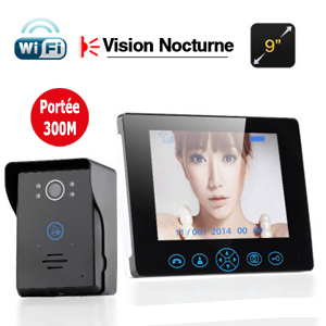 Interphone audio et vidéo sans fil Moniteur 9 pouces Vision nocturne Portée 300m