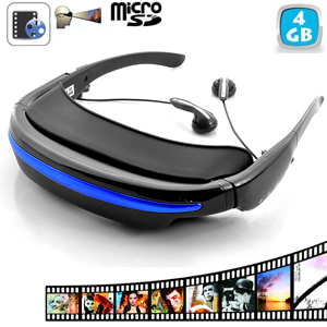 Lunettes Vido Mobile Thtre - Films sur Ecran Virtuel 52 Pouces - 4 Go de mmoire interne - Slot Micro SD jusqu 32GB