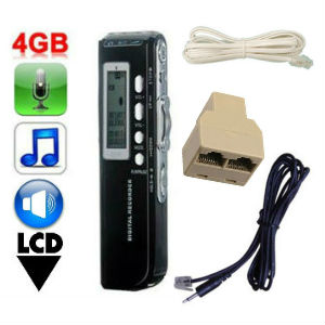 Dictaphone numrique analogique mp3: enregistreur tlphonique 4gb + Relais tlphone + Cordon tlphonique 3m + Adaptateur tlphonique RJ12 femelle/femelle