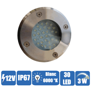 Spot encastrable - clairage blanc - tanche - 30 LEDs - 12 Volts