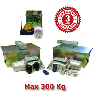 Kit automatisme enterr confort 230V bloquant - longueur vantail 2 m max - poids vantail 300 Kg max - ouverture 110 max - 40 cycles par jour - pour portails  battants