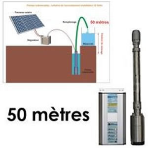 Kit solaire complet pompage 50 mètres 24-48 Volts 160 Watts 45 L/min avec 4 panneaux 50 W 12V