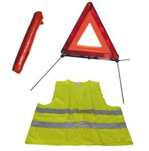 Kit de gilet de scurit jaune fluo 2 bandes avec triangle de pr-signalisation