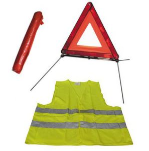 Kit de gilet de sécurité jaune fluo 2 bandes avec triangle de pré-signalisation