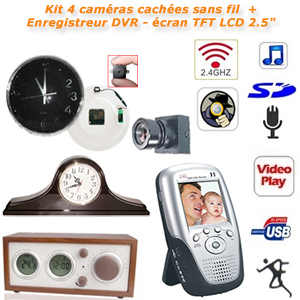 Kit 4 camras caches sans fil + Enregistreur DVR portable sans fil 2.4GHz - cran TFT LCD 2.5