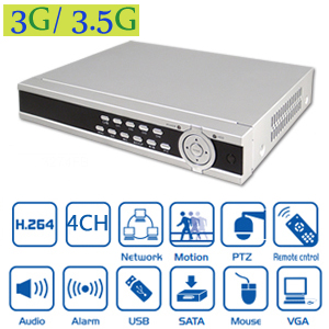 Enregistreur DVR en temps réel - H.264 - 4 canaux -D1 -Double flux - avec détection de mouvement - compatible téléphone 3G / 3.5 G - avec télécommande IR