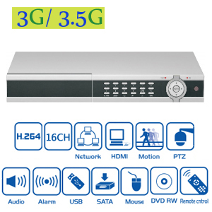 Enregistreur DVR en temps réel - H.264 - 16 canaux - CIF - Double flux - avec détection de mouvement - compatible téléphone 3G / 3.5 G - avec télécommande IR
