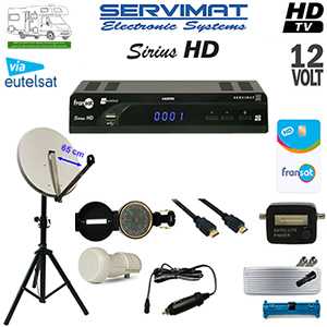 Pack Satellite Camping FRANSAT Servimat SIRIUS HD - 12 Volts - Parabole 65 cm - via Eutelsat 5WA