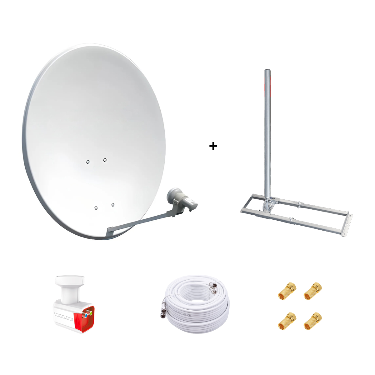 Kit Antenne Parabole 100 cm Acier + Support de Chevron Fixation Toit 1m + LNB Twin HD 4K + Cble Coax 25m Twin + 4 Fiches F Or