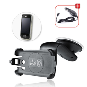 Support de voiture pour telephone portable LG P500 -  avec chargeur allume-cigare