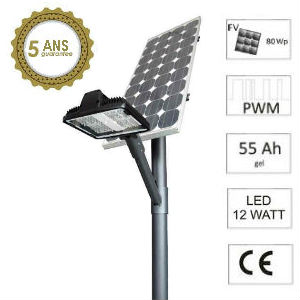 Lampadaire solaire 80W avec lampe LED 12W  - 4.5m